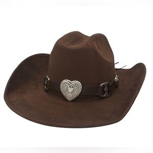 Brown Cowboy Hat with Heart Buckle